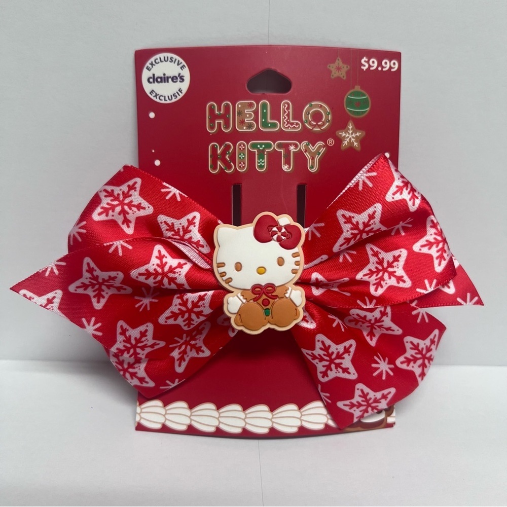 HELLO KITTY SANRIO CLAIRE'S EXCLUSIVE CHRISTMAS GINGERBREAD HAIR BOW RIBBON CLIP